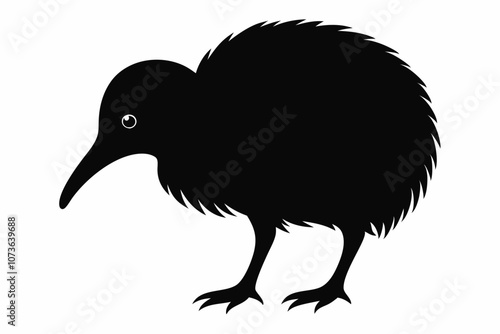 kiwi bird silhouette vector animal,Stylish kiwi silhouette design - minimallest kiwi vector,Black silhouette kiwi bird icon and vector illustration.