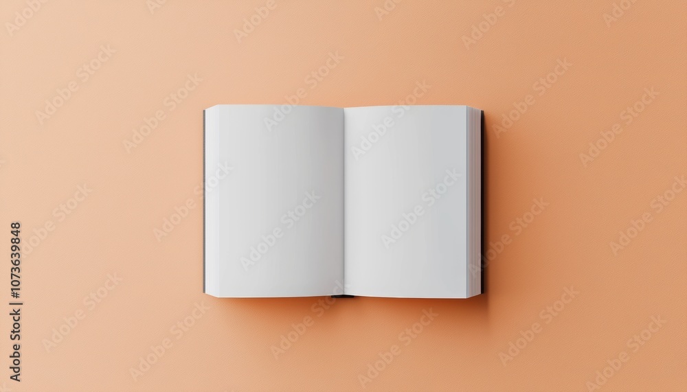 An open blank book rests on an orange background, inviting creativity and thought. An open blank book rests on an orange background, inviting creativity and thought.