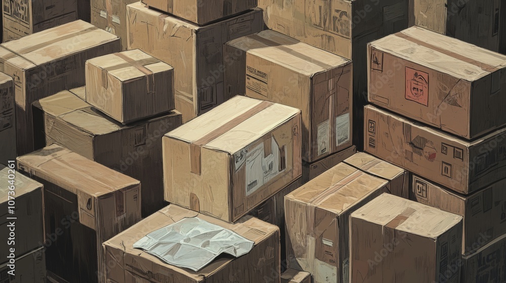 Stack of Cardboard Boxes in a Warehouse Stack of Cardboard Boxes in a Warehouse
