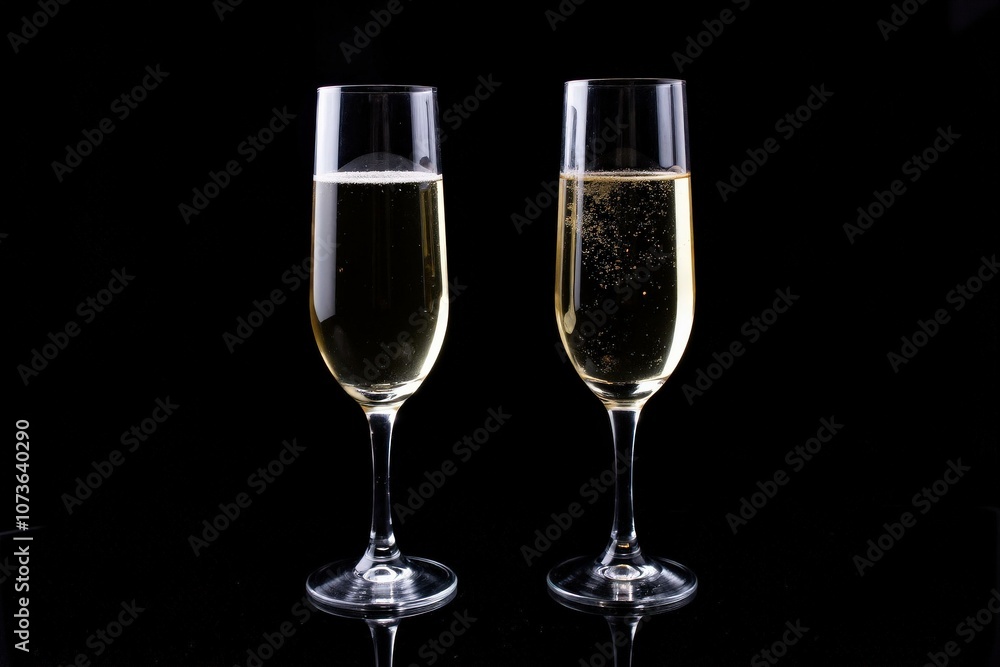 Elegant Celebration: Toast with Two Champagne Flutes on Black Background, Perfect for Promoting Luxury and Romance Elegant Celebration: Toast with Two Champagne Flutes on Black Background, Perfect for Promoting Luxury and Romance