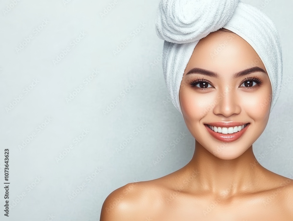 Woman with towel on head, a serene moment of selfcare and relaxation after bath or shower Woman with towel on head, a serene moment of selfcare and relaxation after bath or shower