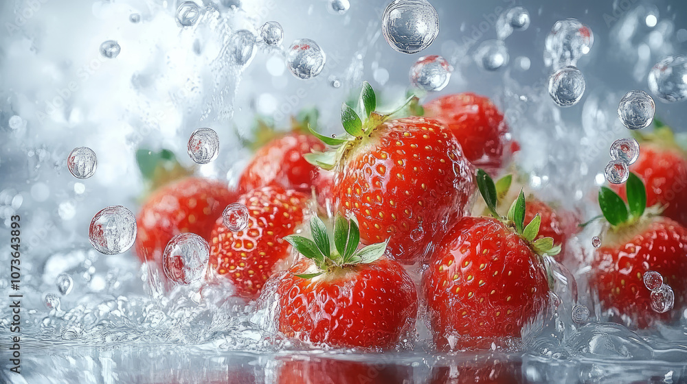 Fresh strawberries splashed in water Fresh strawberries splashed in water