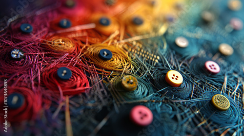 Wallpaper Mural "Textural Charm: String and Buttons Composition" Torontodigital.ca