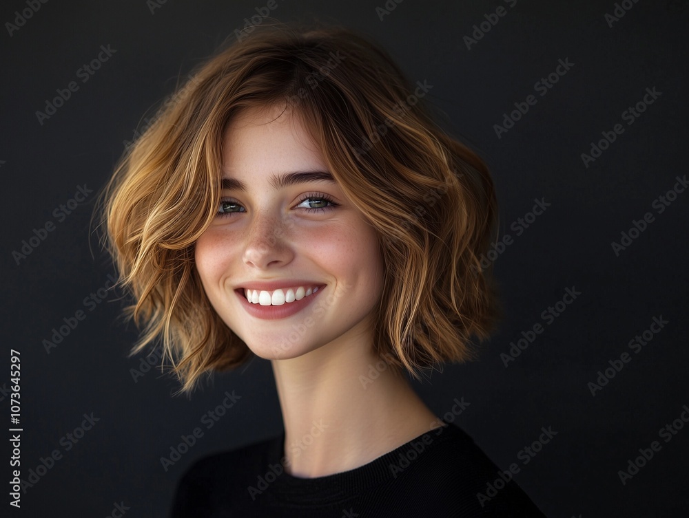Portrait of a Smiling Beautiful Woman in Side View, Showcasing Elegance and Charm. A Timeless Representation of Beauty and Happiness. Portrait of a Smiling Beautiful Woman in Side View, Showcasing Elegance and Charm. A Timeless Representation of Beauty and Happiness.