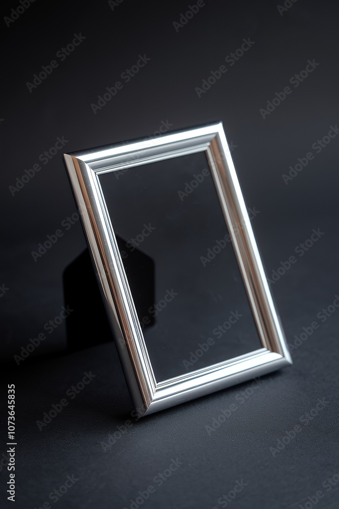 Fototapeta premium A silver picture frame sits on a dark surface, ready to hold a cherished memory.