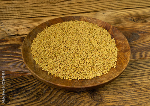 Fenugreek Seeds Isolated, Dry Trigonella, Spicy Methi Dana Grains, Indian Kitchen Seasoning Ingredient photo