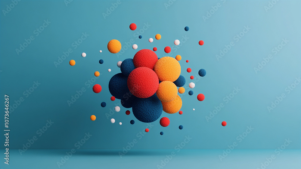 Colorful spheres floating in mid-air against a blue background.
