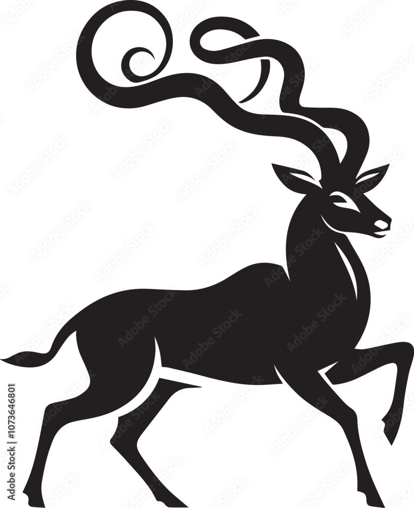 Fototapeta premium Stylized antelope silhouette with exaggerated spiral horns