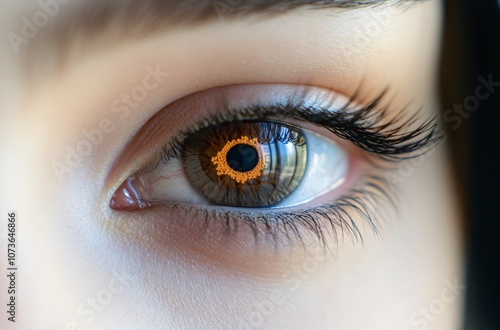 Close-Up Macro Photography of a Female Eye with Contact Lens