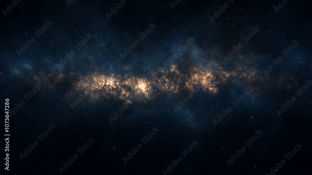 Fototapeta premium Breathtaking view of the Milky Way galaxy stretching across a dark sky, showcasing bright, glowing stars and interstellar space dust in the universe