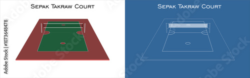vector Sepak Takraw court back view line  blueprint technical drawing illustration isolated on transparent background 