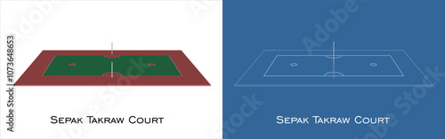 vector Sepak Takraw court side view line  blueprint technical drawing illustration isolated on transparent background 