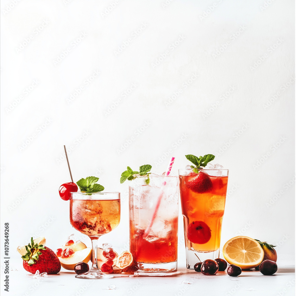 Refreshing Summer Drinks with Fresh Fruits and Mint Garnish Refreshing Summer Drinks with Fresh Fruits and Mint Garnish