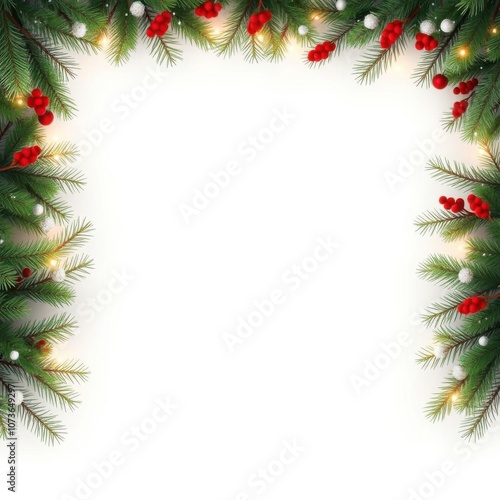 Christmas border frame of tree branches on white background with copy space isolated frame christmas isolated