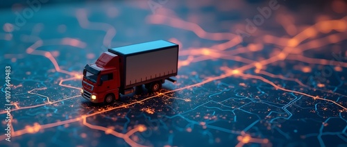 Futuristic Delivery Truck on Digital Road Network - Logistics and Transportation Technology Concept