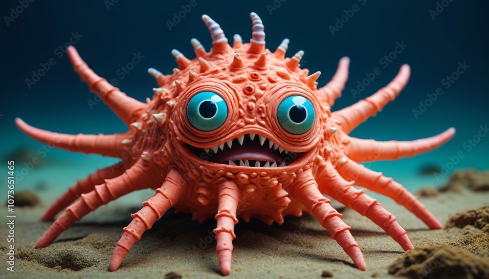 A sea monster-inspired creature with fins for arms and a face resembling coral, made from bright plasticine, evoking wonder and mystery, Generative AI A sea monster-inspired creature with fins for arms and a face resembling coral, made from bright plasticine, evoking wonder and mystery, Generative AI