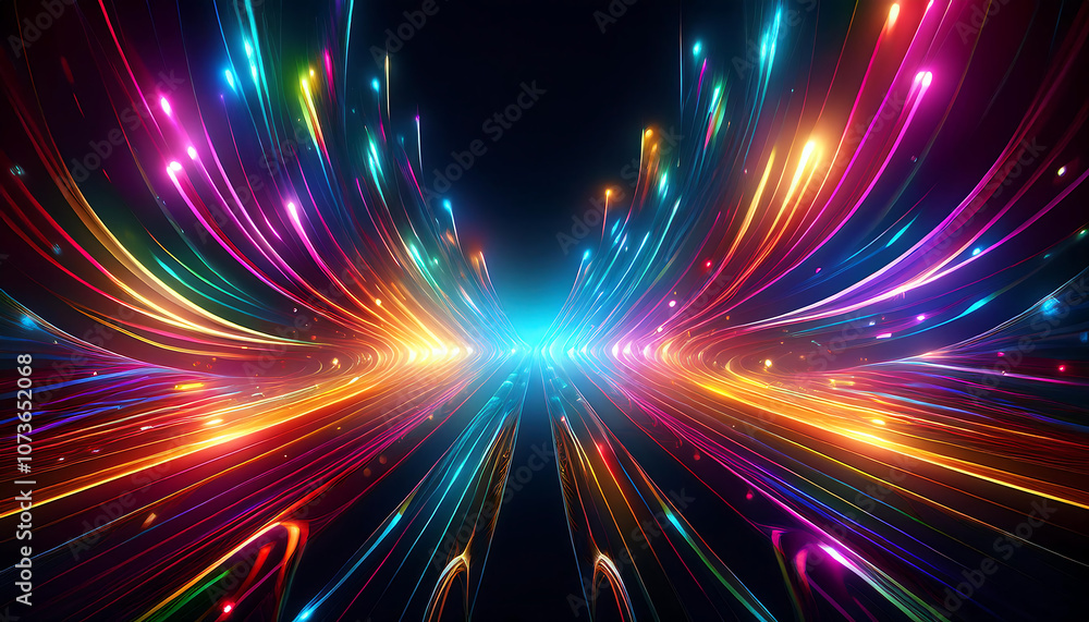 Obraz premium Vibrant light patterns intersect in dynamic contrast with glowing highlights in dark space _1(739)