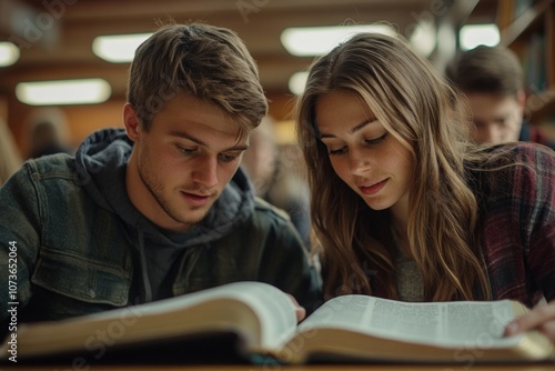 man and woman studying the bible in the library, AI Generative