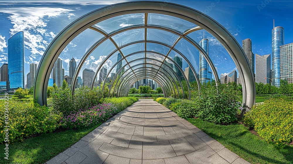 Pavilion with sleek lines and open-air design, surrounded by greenery Pavilion with sleek lines and open-air design, surrounded by greenery
