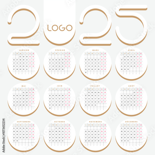 Calendrier Français 2025, Design Vectoriel Créatif