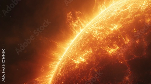 Close-up of the sun showcasing solar flares and coronal mass ejections in space. photo