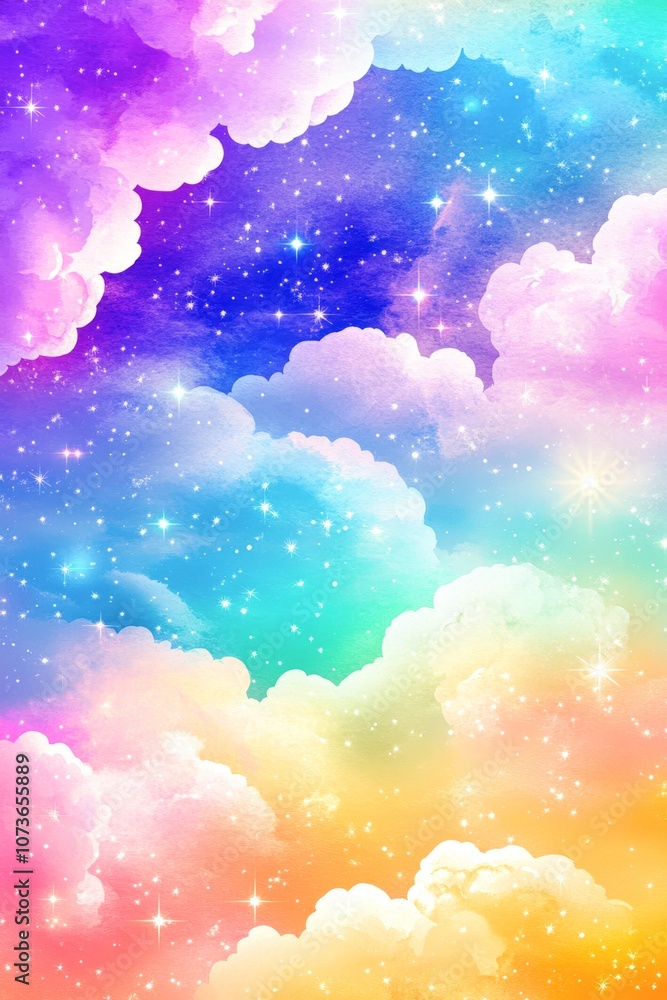 A dreamy pastel sky filled with vibrant clouds and twinkling stars creates a whimsical, ethereal atmosphere, Ideal for backgrounds, stationery, or designs requiring a magical touch, A dreamy pastel sky filled with vibrant clouds and twinkling stars creates a whimsical, ethereal atmosphere, Ideal for backgrounds, stationery, or designs requiring a magical touch,