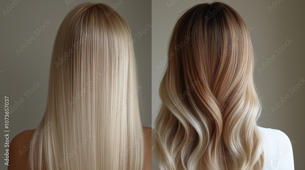 Before and After Hair Transformation from Straight Blonde to Wavy Brunette with Balayage Highlights Before and After Hair Transformation from Straight Blonde to Wavy Brunette with Balayage Highlights