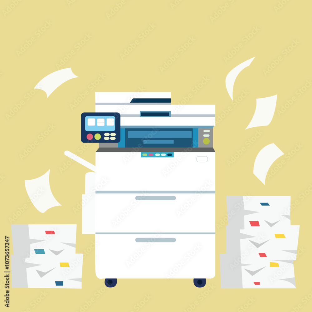 Professional office copier, multifunction printer printing paper documents.Printer and copier machine for office work Professional office copier, multifunction printer printing paper documents.Printer and copier machine for office work