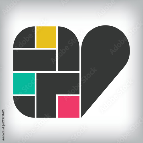 Colorful photo heart collage frames template. Photo collage frames template for family design. Vector collage layout for photo montage.