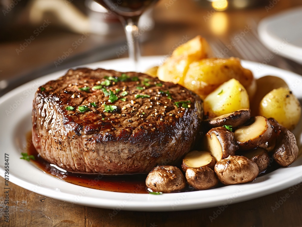 Seared Filet Mignon with Mushrooms & Potatoes Seared Filet Mignon with Mushrooms & Potatoes