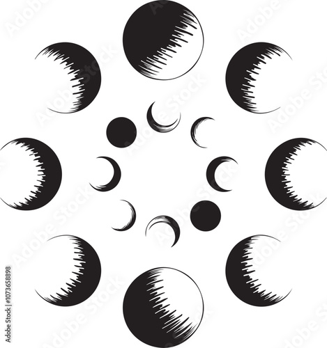 Art & Illustration of modern solar or lunar eclipse silhouette vector art