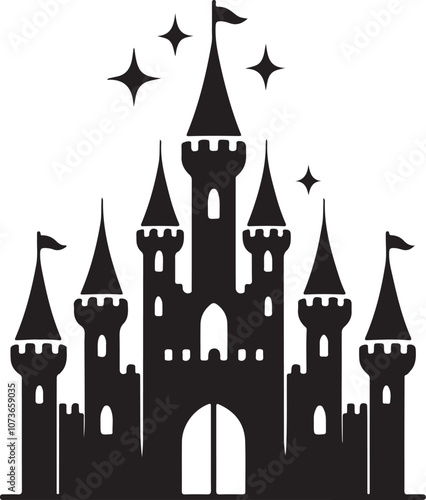 vintage castle silhouette vector art illustration