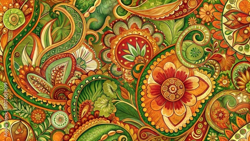 Vibrant paisley pattern with intricate botanical motifs