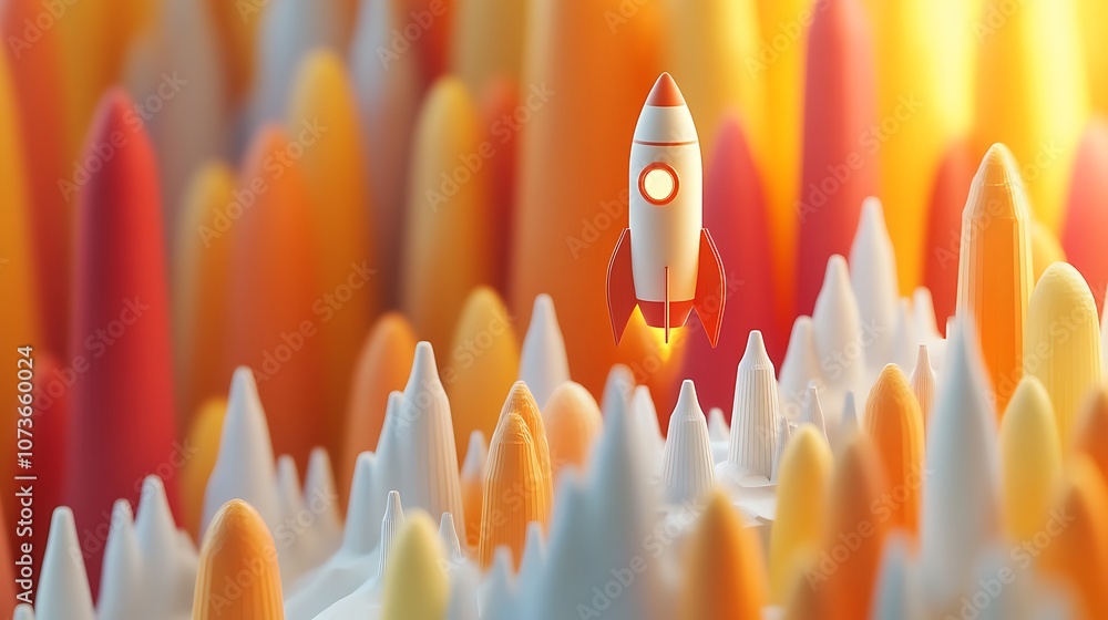 Rocket flying upwards on top of an upward-trend, Rocket growing fly Rocket flying upwards on top of an upward-trend, Rocket growing fly