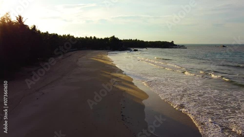 Aerial view of beach at belitung and huge granite rocks on Tanjung Kelayang Beach, Belitung island off the coast of Sumatra, Indonesia, Southeast Asia photo