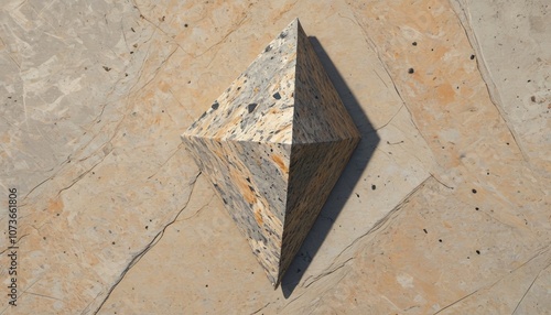 A triangular stone with sharp angles and a mottled grey and beige surface, Generative AI photo