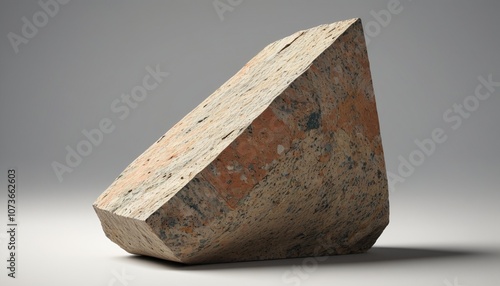 A wedge-shaped stone with rough edges, sitting upright on a plain background, Generative AI photo