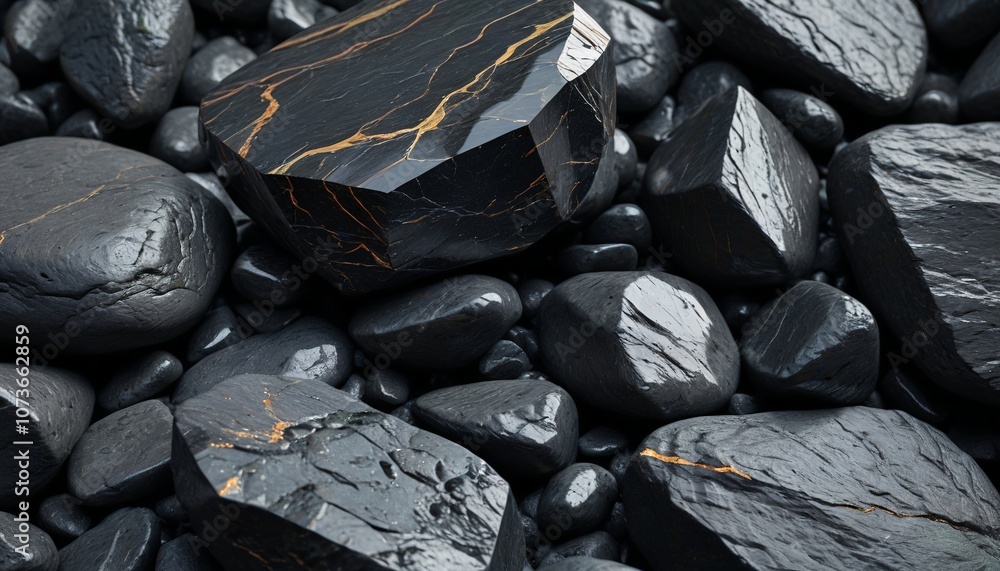 A dark stone with subtle shimmer, creating a mystical, otherworldly appearance, Generative AI A dark stone with subtle shimmer, creating a mystical, otherworldly appearance, Generative AI
