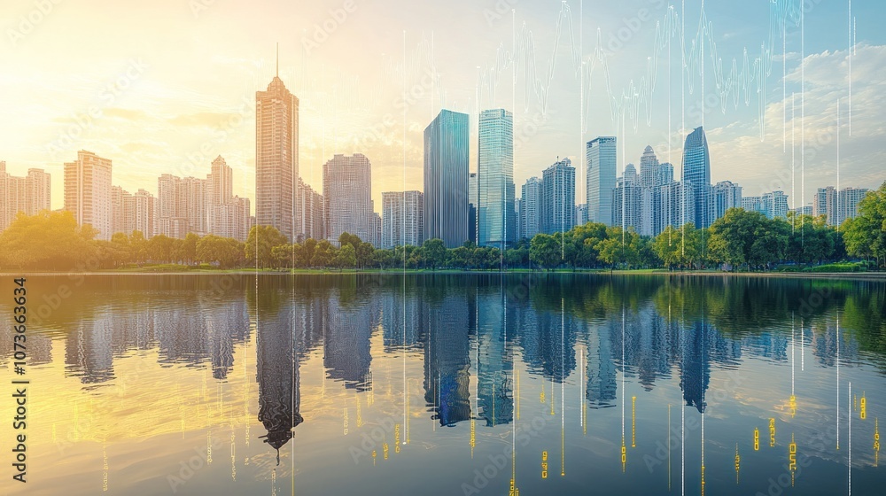 Fototapeta premium Modern Cityscape with Reflective Water