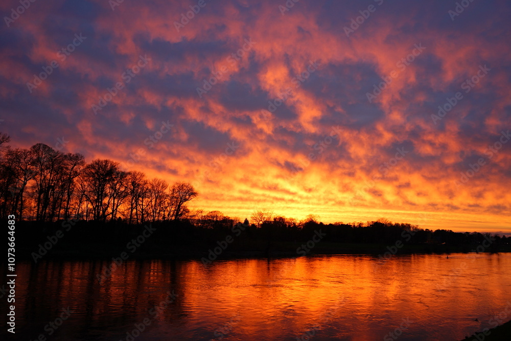 Obraz premium Abendstimmung an der Elbe in Dresden