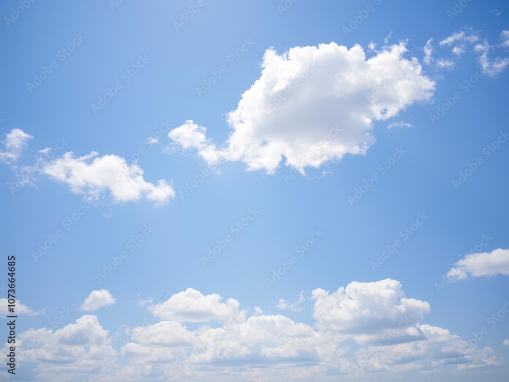 Scenic view of clear blue sky with fluffy white clouds on sunny day, fluffy, atmosphere Scenic view of clear blue sky with fluffy white clouds on sunny day, fluffy, atmosphere