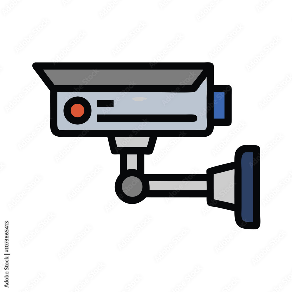 Security camera icon, Vector icon of a wall-mounted security camera, representing surveillance and monitoring equipment. Security camera icon, Vector icon of a wall-mounted security camera, representing surveillance and monitoring equipment.