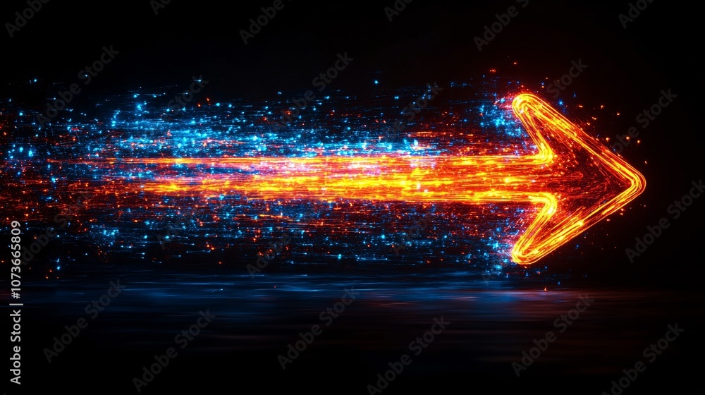 Obraz premium Glowing Neon Arrow Pointing Right in Bright Colors