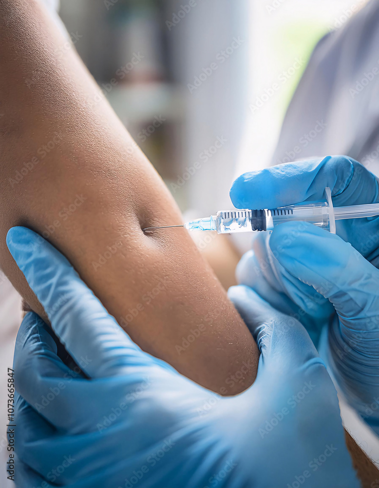 Close-Up of the Needle Entering the Skin with Gentle Touch