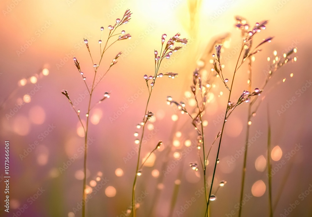 Dew Drops On Wild Grasses At Sunrise Dew Drops On Wild Grasses At Sunrise