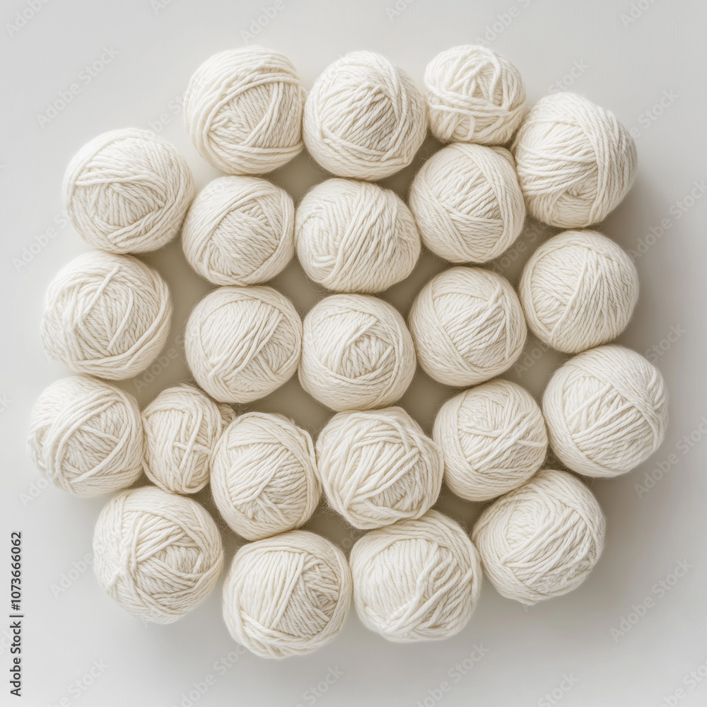 Arrangement of Cotton Yarn Balls on White Background Arrangement of Cotton Yarn Balls on White Background