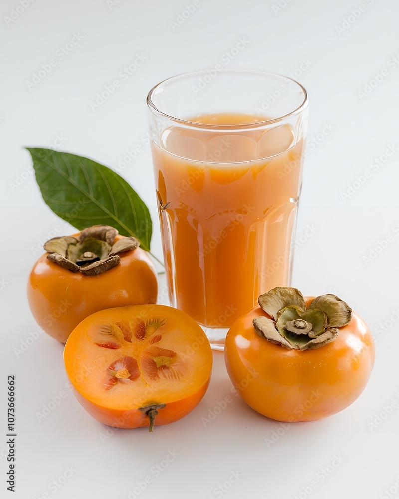 A glass of persimmon juice with fresh persimmons. A healthy and delicious treat! A glass of persimmon juice with fresh persimmons. A healthy and delicious treat!