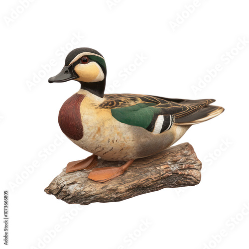 Decorative Wood Duck Sculpture on Natural Base