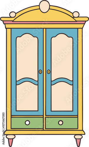 Colorful vintage wardrobe illustration with classic design and pastel hues