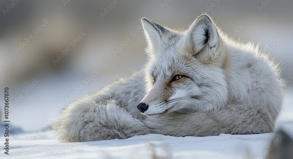 Fototapeta premium Arctic fox lying in the snow